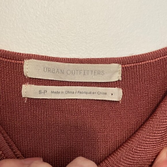 URBAN OUTFITTERS Rose Marie Tie Shoulder Mini Dress Mauve Ribbed Sweater Bodycon - Picture 6 of 16